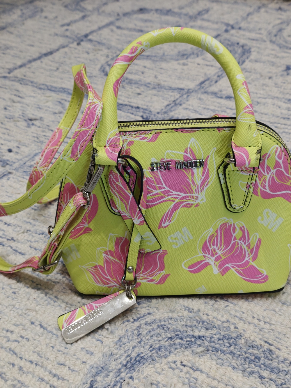 Steve Madden Lime Green & Pink Floral Mini Satchel